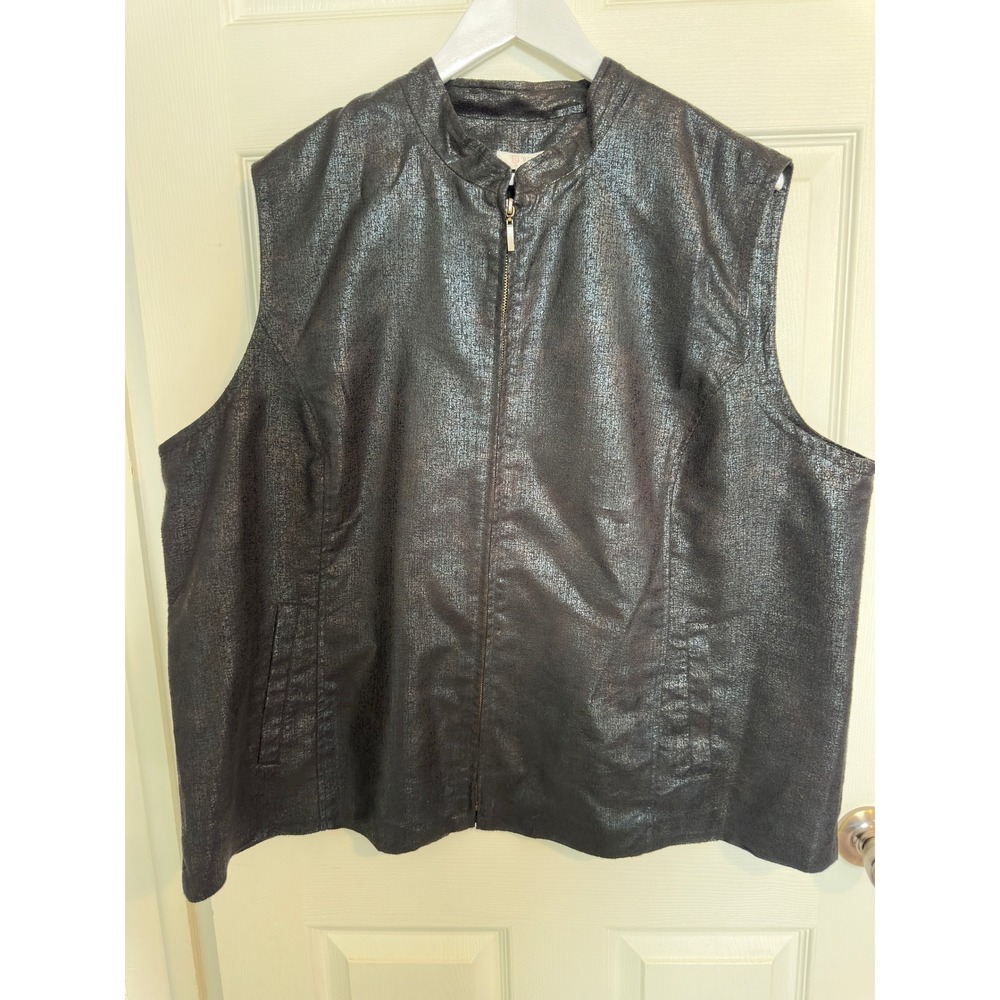 Erin by Erin London Metallic Black Zip Up Vest Sleeveless‎ 2XL